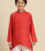 Solid Tomato Red Cotton Kurta For Boys