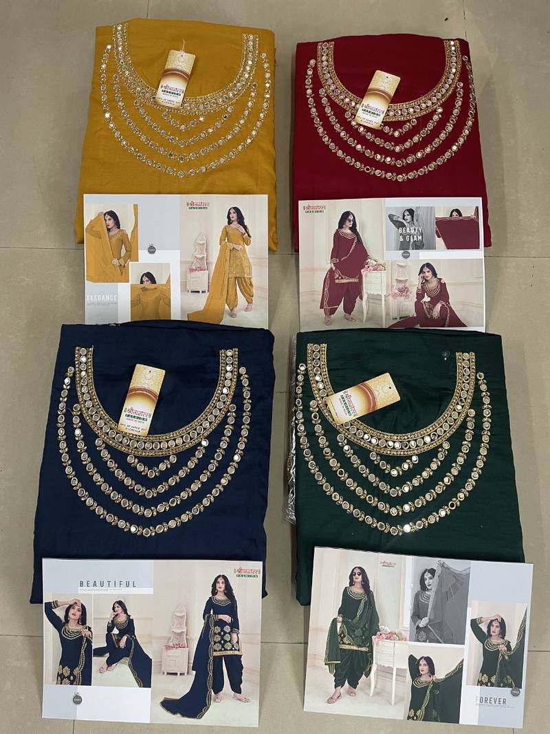 Blue Embroidered Real Mirror Works Cotton Salwar Semi Stitched