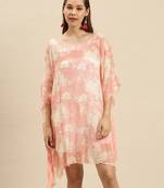 Light Salmon Printed Floral Design Stone Work Kaftan