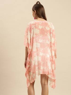 Light Salmon Printed Floral Design Stone Work Kaftan 3
