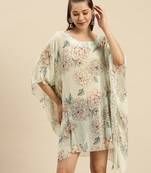 Green Printed Floral Design Stone Work Kaftan