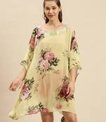 Green Printed Floral Design Stone Work Kaftan