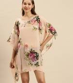 Peach Printed Floral Design Stone Work Kaftan