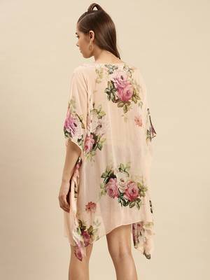 Peach Printed Floral Design Stone Work Kaftan 3