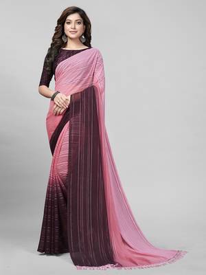 Pink Coloured Embellished Silk Saree with Blouse Piece 1