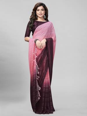 Pink Coloured Embellished Silk Saree with Blouse Piece 2