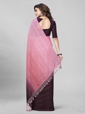 Pink Coloured Embellished Silk Saree with Blouse Piece 3