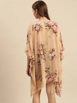 Peach Printed Floral Design Stone Work Kaftan 3