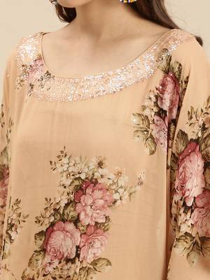 Peach Printed Floral Design Stone Work Kaftan 4