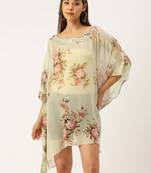 Light Green Printed Floral Design Stone Work Kaftan