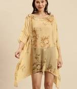 Deep Beige Printed Floral Design Stone Work Kaftan