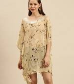 Beige Printed Floral Design Stone Work Kaftan