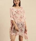 Peach Printed Floral Design Stone Work Kaftan