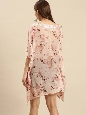 Peach Printed Floral Design Stone Work Kaftan 3