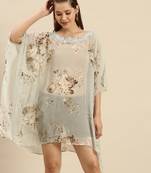 Blue Printed Floral Design Stone Work Kaftan