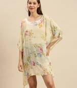Cream Printed Floral Design Stone Work Kaftan
