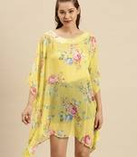 Yellow Printed Floral Design Stone Work Kaftan
