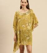 Mehandi Printed Floral Design Stone Work Kaftan