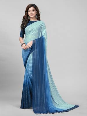Blue Coloured Embellished Silk Saree with Blouse Piece 1