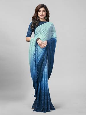 Blue Coloured Embellished Silk Saree with Blouse Piece 2