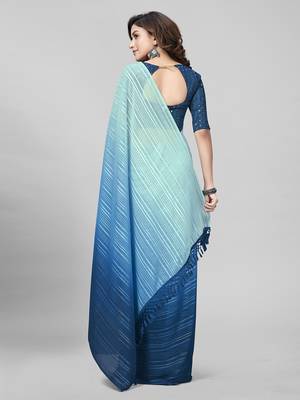 Blue Coloured Embellished Silk Saree with Blouse Piece 3