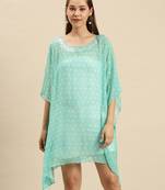 Sea Green Solid Floral Design Stone Work Kaftan