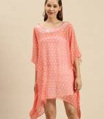Salmon Solid Floral Design Stone Work Kaftan