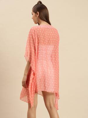 Salmon Solid Floral Design Stone Work Kaftan 3
