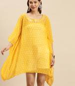 Yellow Solid Floral Design Stone Work Kaftan