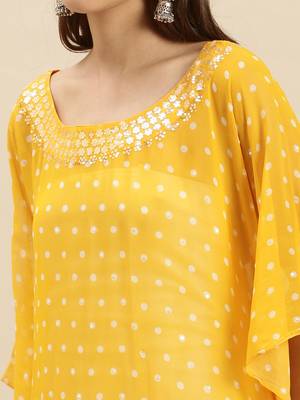 Yellow Solid Floral Design Stone Work Kaftan 4