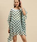 Deep Green Checked Floral Design Stone Work Kaftan