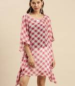 Purple Checked Floral Design Stone Work Kaftan