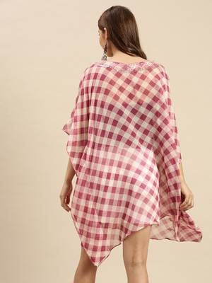 Purple Checked Floral Design Stone Work Kaftan 3