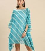 Blue Striped Floral Design Stone Work Kaftan