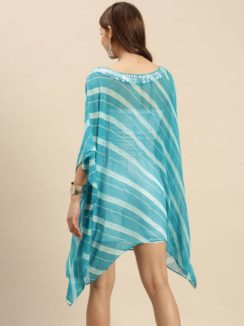 Blue Striped Floral Design Stone Work Kaftan