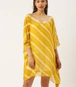 Yellow Striped Floral Design Stone Work Kaftan