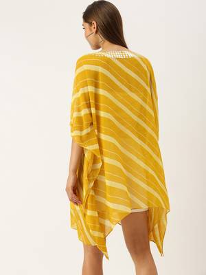 Yellow Striped Floral Design Stone Work Kaftan 3