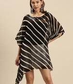 Black Striped Floral Design Stone Work Kaftan