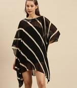 Black Striped Floral Design Stone Work Kaftan