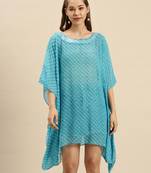 Blue Striped Floral Design Stone Work Kaftan