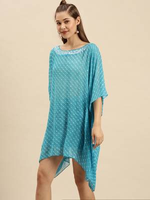 Blue Striped Floral Design Stone Work Kaftan 2