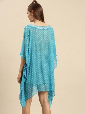 Blue Striped Floral Design Stone Work Kaftan 3