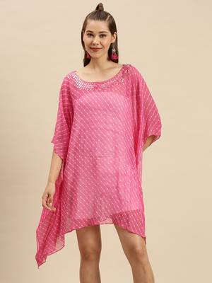 Pink Striped Floral Design Stone Work Kaftan 1