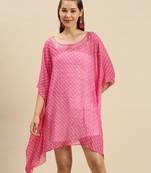 Pink Striped Floral Design Stone Work Kaftan