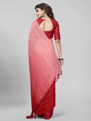 Pink Coloured Embellished Silk Saree with Blouse Piece 3