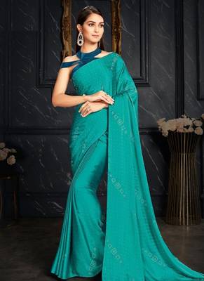 Sy Blue Swarovski Work Satin Saree 1