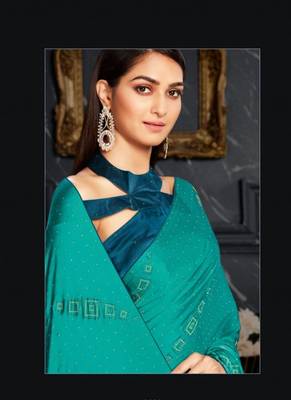 Sy Blue Swarovski Work Satin Saree 3