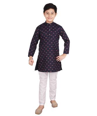 Blue Printed Cotton Boys Kurta Pajama Set 1