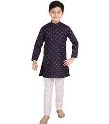 Blue Printed Cotton Boys Kurta Pajama Set