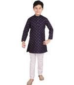 Blue Printed Cotton Boys Kurta Pajama Set